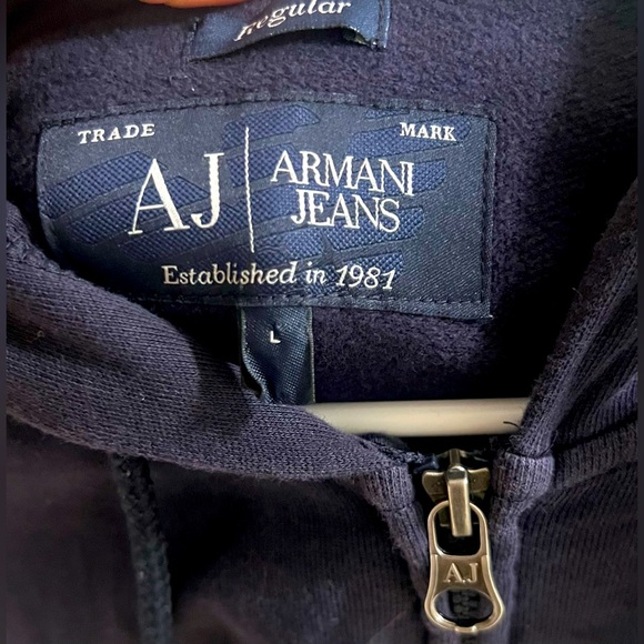 Armani Jeans Men’s Dark Blue Navy Hoodie size L two way zipper - Picture 3 of 10